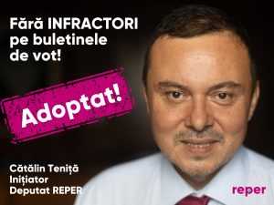 ADOPTAT cu 240 de voturi din 241: „Fără infractori pe buletinele de vot”! Proiectul deputatului Cătălin Teniță merge la promulgare