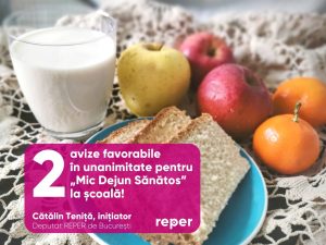 Două avize favorabile cu UNANIMITATE pentru „Mic Dejun Sănătos” la Camera Deputaților! Proiectul propus de deputatul REPER Cătălin Teniță îmbunătățește Programul pentru Școli al României (Laptele și Cornul)